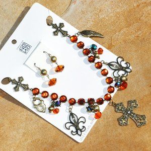 NEW! Chunky Boho Cross Necklace Christian Bead Set